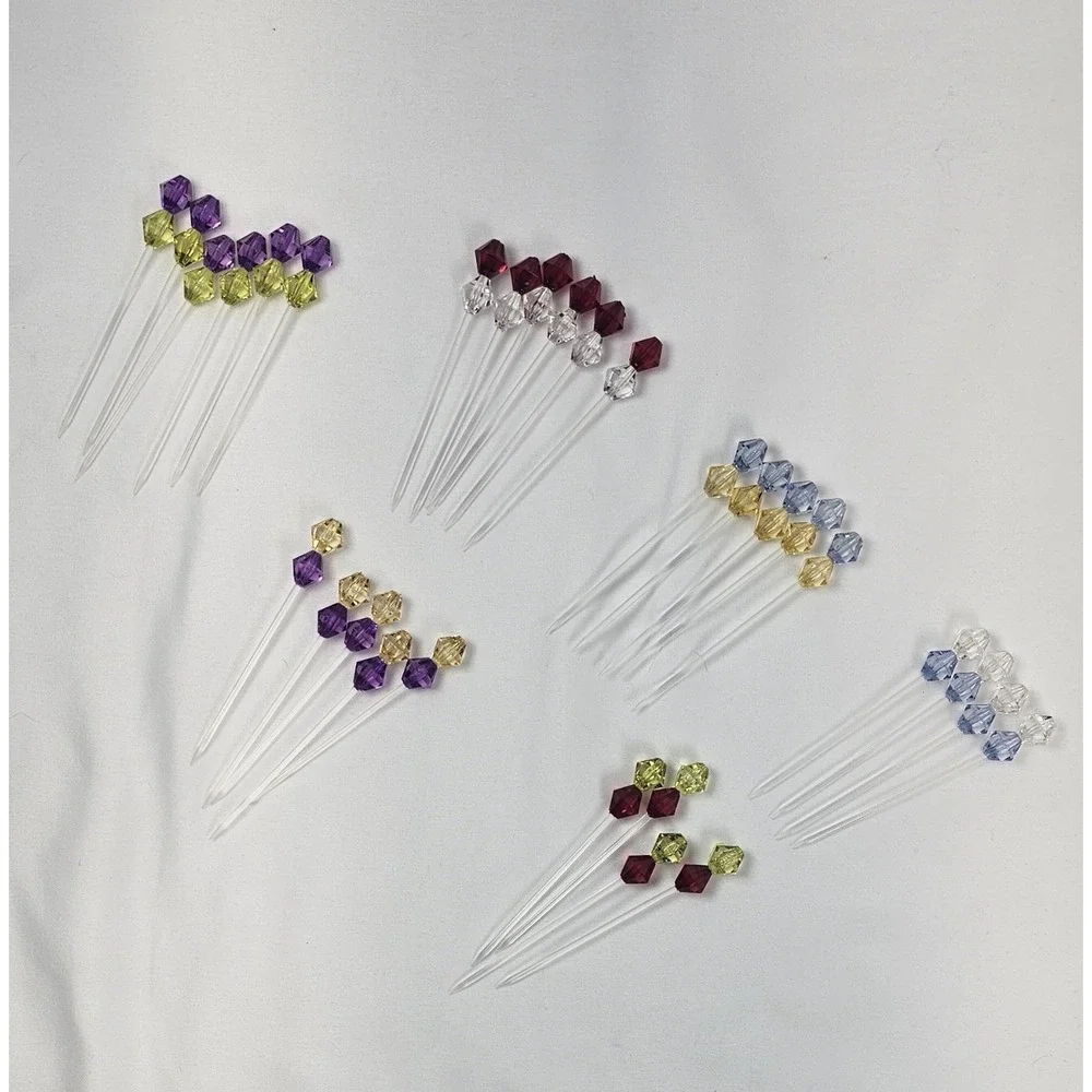 Plastic Cocktail Picks Set Colored Beaded Drink Appetizer Sticks Lot